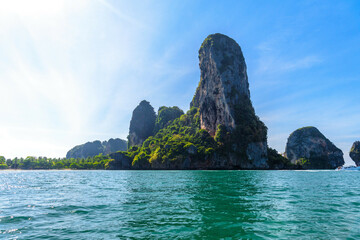 Cliff rock in azure water, Ko Rang Nok, Ao Phra Nang Beach, Ao Nang, Krabi, Thailand