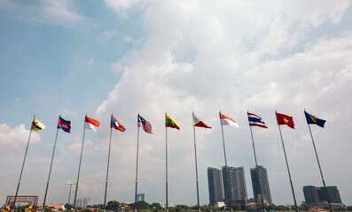 Flags waving in the city