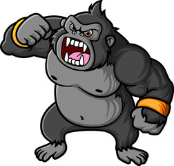 a big and strong gorilla getting angry and yelling