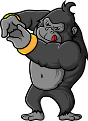 a strong gorilla standing and stretching, ready to fight