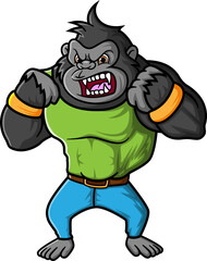 a strong gorilla getting angry and ready to fight