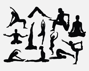 set Women silhouettes. Collection of yoga poses.