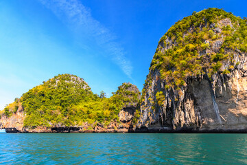 Huge cliff rocks in azure water, Ko Rang Nok, Ao Phra Nang Beach, Ao Nang, Krabi, Thailand