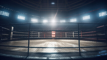 In the fighting cage. Interior view of sport arena. Al generated