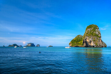 Huge cliff rock in azure water, Ko Rang Nok, Ao Phra Nang Beach, Ao Nang, Krabi, Thailand