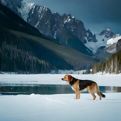 Paisaje de un perro en la monta&ntilde;a