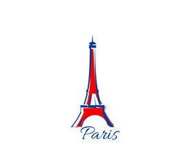 Fototapeta na wymiar Paris Eiffel tower icon, France travel and tourism landmark, vector French symbol. Eiffel tower tour and Paris city architecture with flag art, tourist monument and world famous building silhouette