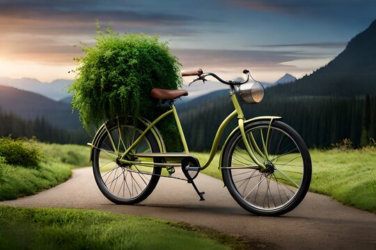 Green Cycling Sustainable Transport with Leafy Bicycle