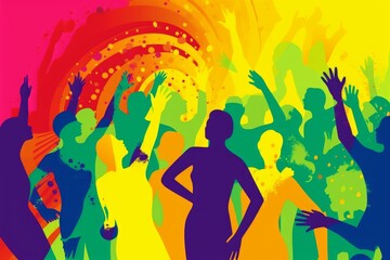 Dancing Pop Art People in Rainbow Colors at an LGBT Event, Generative AI