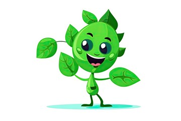Obraz premium friendly green leaf character holding a potted plant. Generative AI