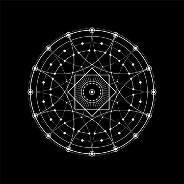 Myth, sacred geometry spiritual pentagram or tattoo. Alchemy magic symbol. Occult religion, spirituality mystic symbol, yoga mystery outline vector pattern, illuminati mystery geometric ornament sign