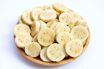 Banana slices on white background.