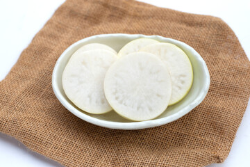 Sliced Japanese daikon. Fresh vegetables