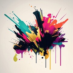 An abstract design with bold brush strokes and splatters of color, which creates an energetic and dynamic look.