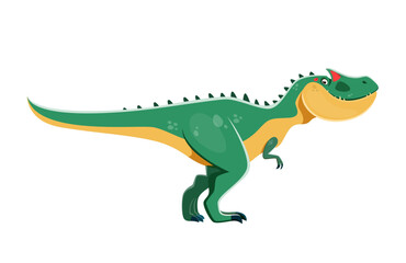 Cartoon Allosaurus dinosaur character. Prehistoric monster, ancient wildlife dinosaur or extinct beast. Paleontology lizard, Jurassic era Allosaurus predator green reptile comic vector personage