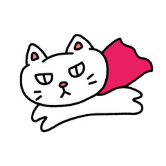 flying super white cat, character design, cute cartoon isolated , graphic design for presentation, marketing, art, illustration, t-shirt design, cartoon, comic, advertising, online media
