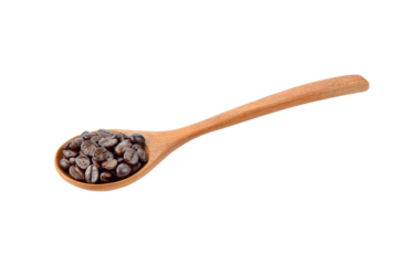 Coffee beans.in wooden spoon  Isolated on transparent png