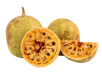 Bael or aegle marmelos fruits on transparent background.