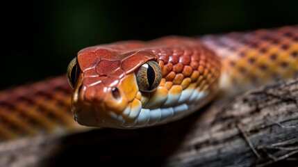 Obraz premium A corn snake looks up at the camera, its eyes bright and curious