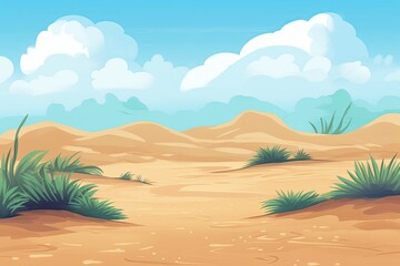 Fototapeta na wymiar desert landscape with green grass and cloudy sky. Generative AI