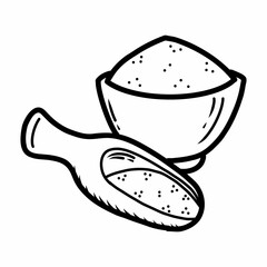 Spices and seasonings in bowl. Vector doodle illustration. Curry.