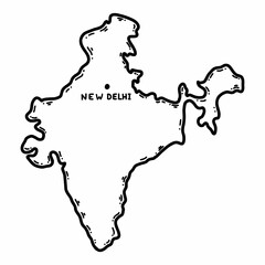 Map of India. Vector doodle illustration. Hand drawn sketch.