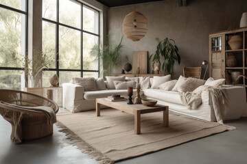 Fototapeta premium Open staged modern interior living room in topes