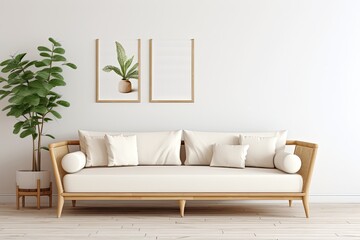 cozy living room with a comfortable sofa and a vibrant potted plant. Generative AI