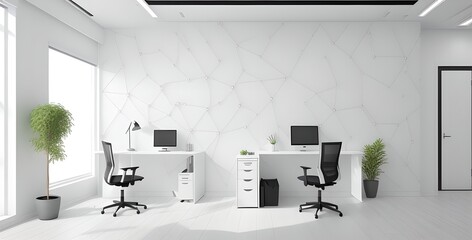 Modern empty office with blank white wall mockup, copy space, generative ai illustration