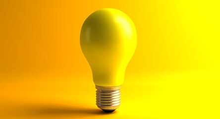 Minimal light bulb isolated in studio shot and yellow background. 3D Rendering. 