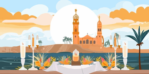 Fototapeta premium Corpus Christi scene in hand drawn design