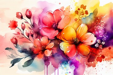 Watercolor painting for Womens Day love flowers Business Design,Generative AI