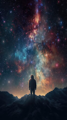 Fototapeta premium Surreal Portrait of a Person Adrift in the Wonder and Insignificance of the Universe