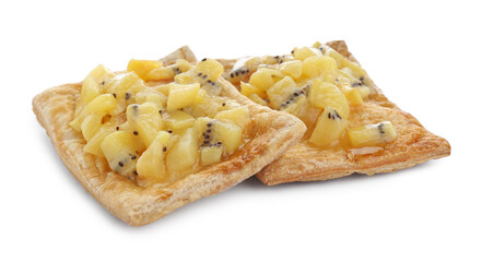 Fresh tasty puff pastry with kiwi isolated on white