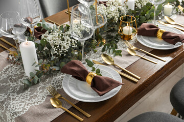 Stylish elegant table setting for festive dinner