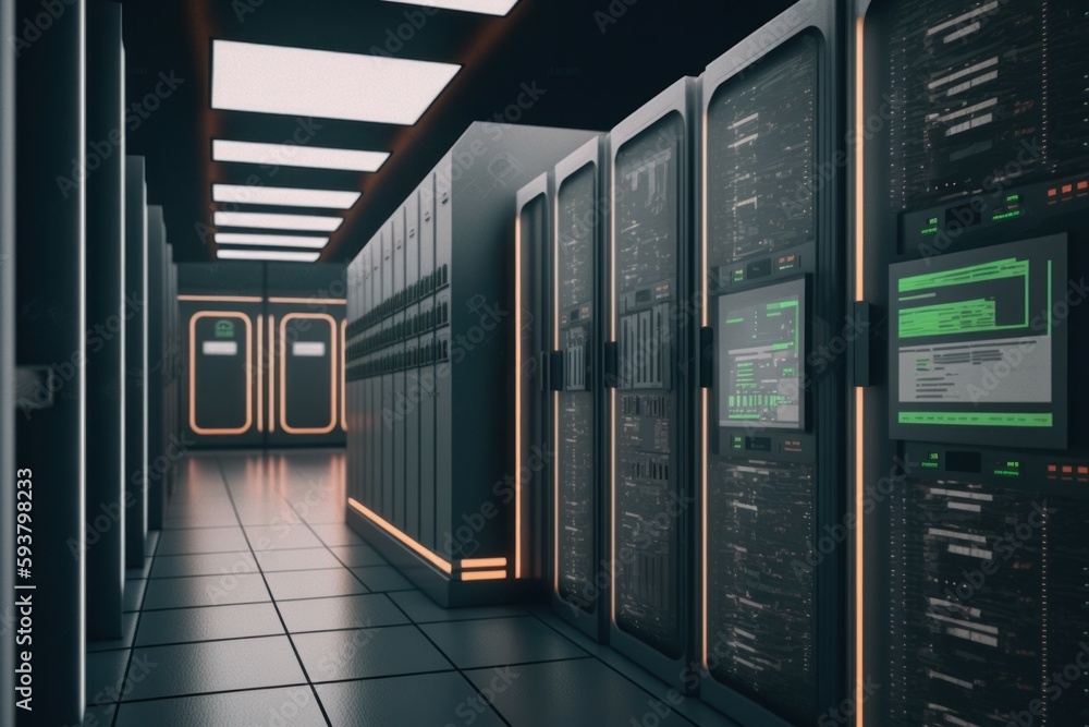 Aufkleber modern data center with computer servers. ai generated, human enhanced.