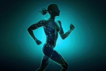 Fototapeta na wymiar Human body shape of a running man filled with blue water, wellness concept. AI generated, human enhanced