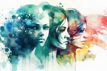 Watercolor painting for Womens Day abstract background,Generative AI