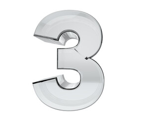 Number 3 transparent glass. Background transparent in png.