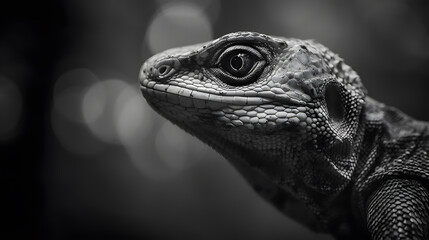 Fototapeta premium トカゲの白黒写真 | black and white photo of a lizard Generative AI