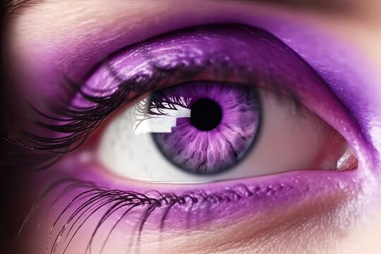 close-up of a persons eye with purple makeup. Generative AI