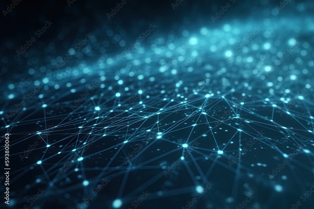 Poster futuristic abstract digital background with blue and black lines and dots. generative ai
