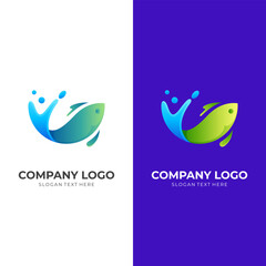 fresh fish logo concept with 3d colorful style