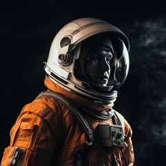 Modern Astronaut Portrait in Orange Spacesuit - Created with Generative AI and Other Techniques - obrazy, fototapety, plakaty