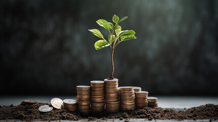 Growing Wealth: The Symbolism of a Small Tree Sprouting from a Stack of Coins