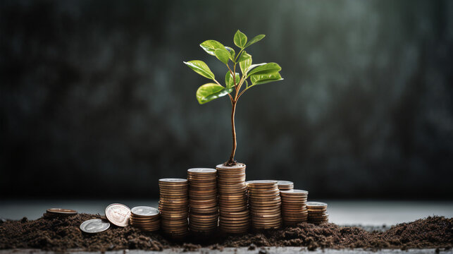 Growing Wealth: The Symbolism of a Small Tree Sprouting from a Stack of Coins
