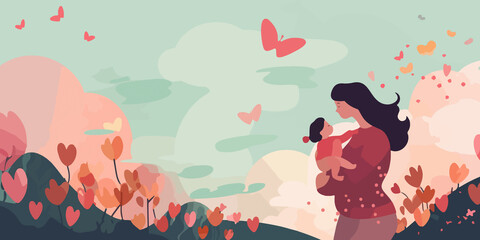Flat illustration capturing the spirit of Mother's Day