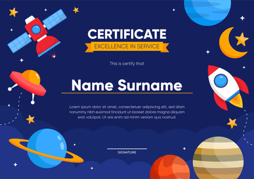 Certificate Background with Space Aeronautics Concept for Children School or Event