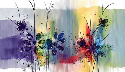 AI-generated illustration of colorful wildflowers, on a white background. MidJourney.