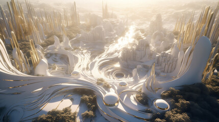 Futuristic city, white and golden elegant, concept art (ai generated)